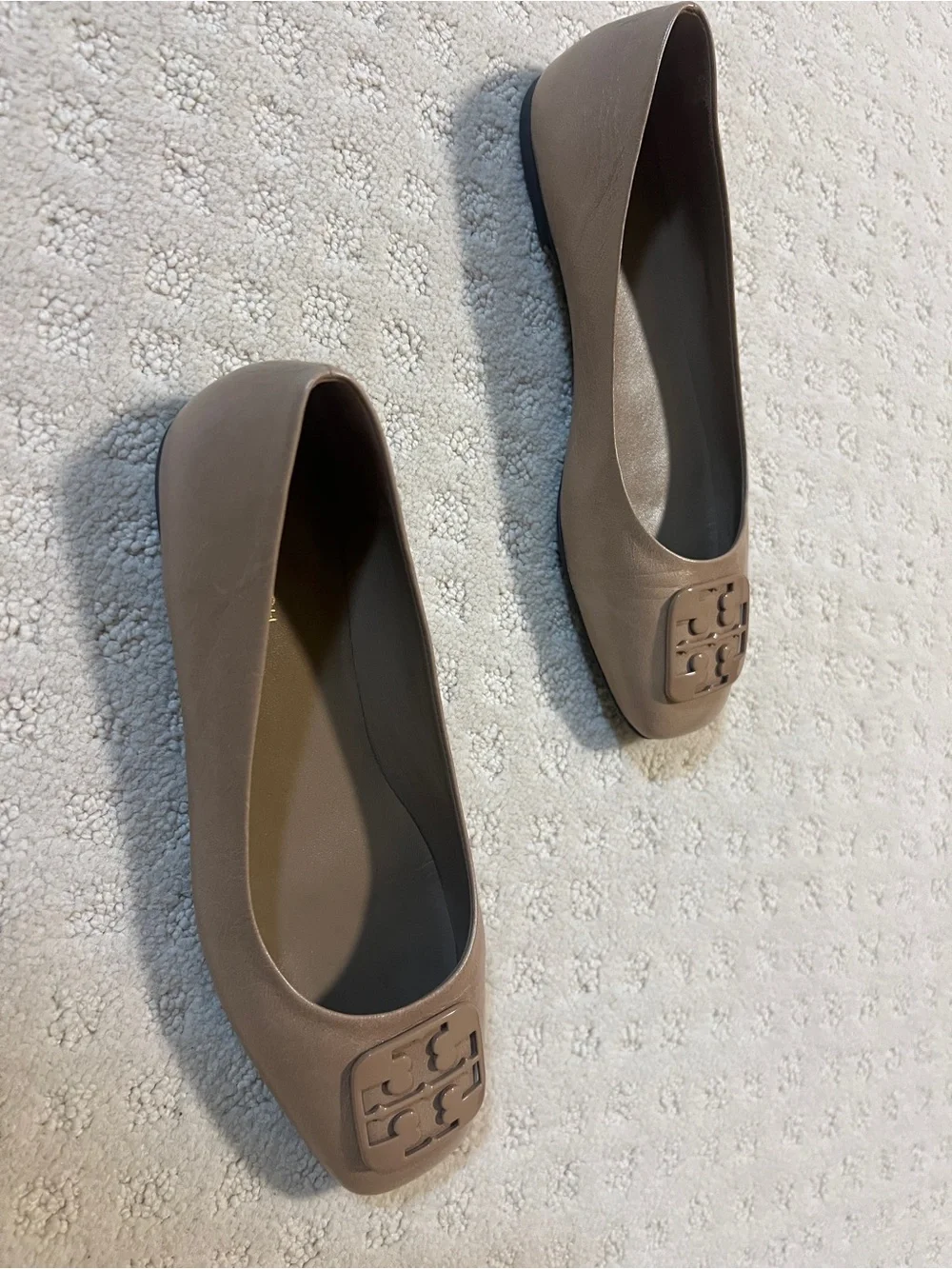 Tory Burch Nude Patent Logo Square-Toe Flats